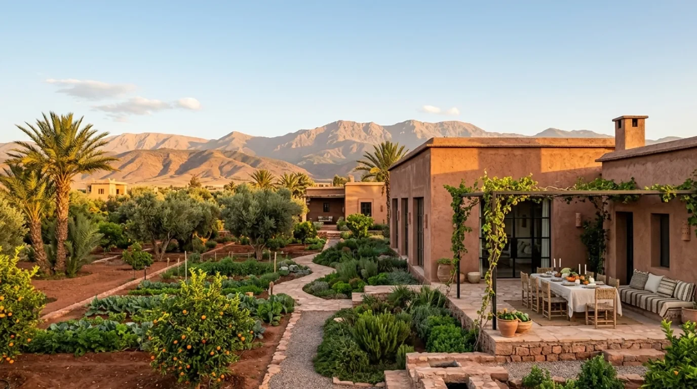 Terracotta villa and productive garden beneath the Atlas Mountains