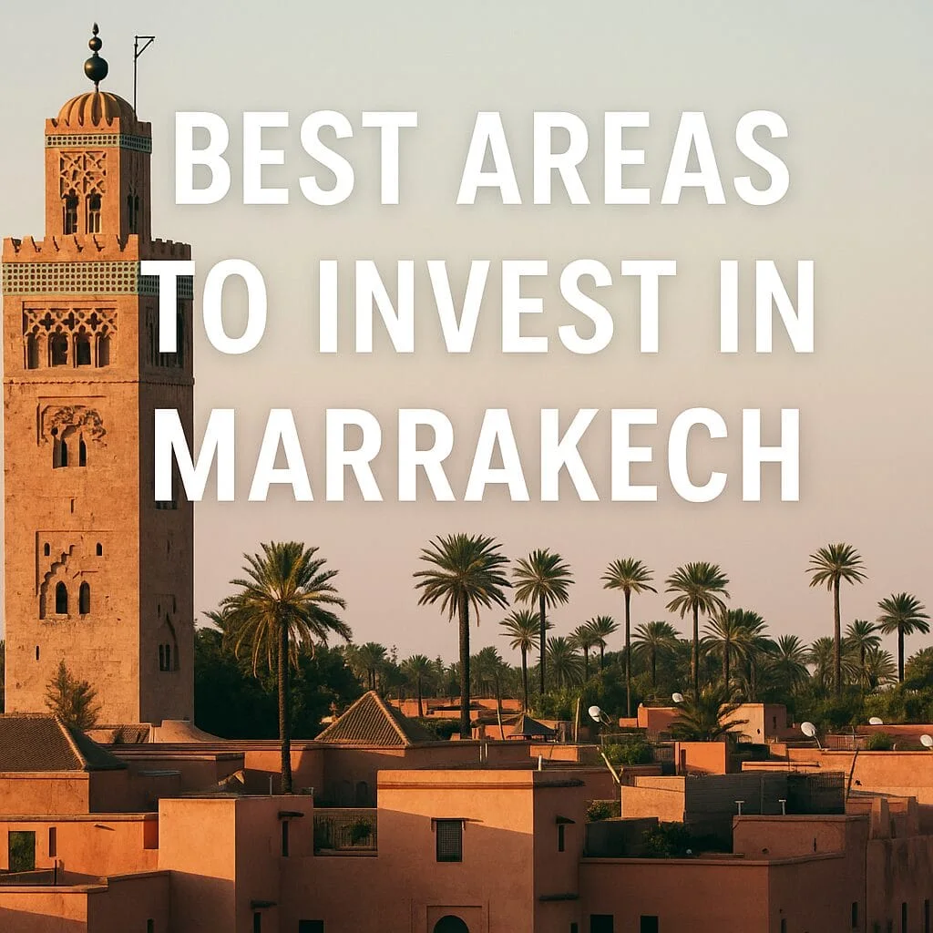 Marrakech neighborhoods viewed toward the Atlas Mountains