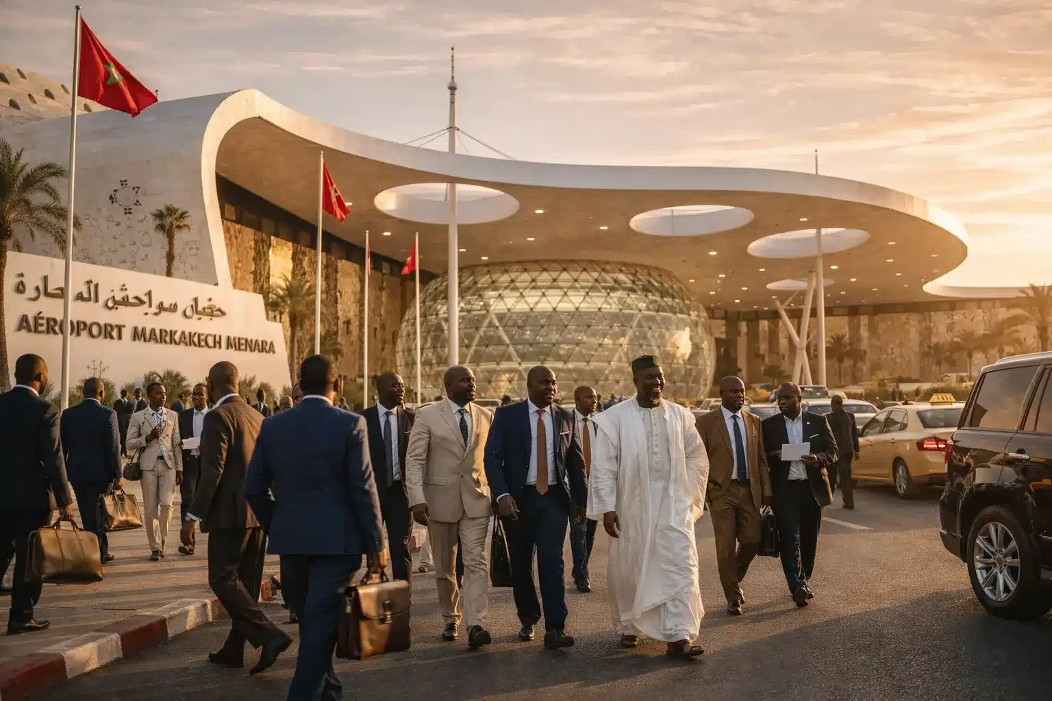 Delegates walking outside Marrakech Menara Airport