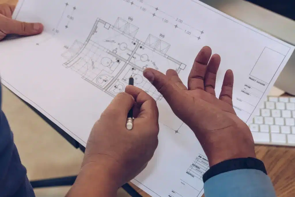 Architectural plans and construction site for an off-plan Marrakech property