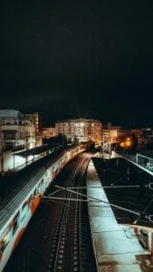 Moroccan railway platforms and tracks at night