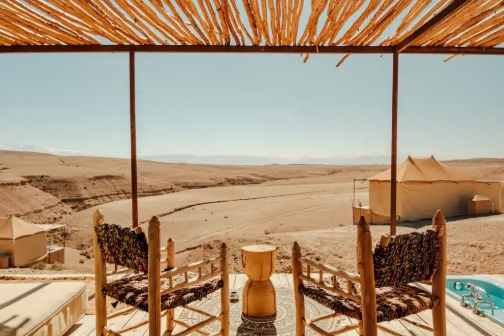 Earthen homes and desert landscape near Merzouga