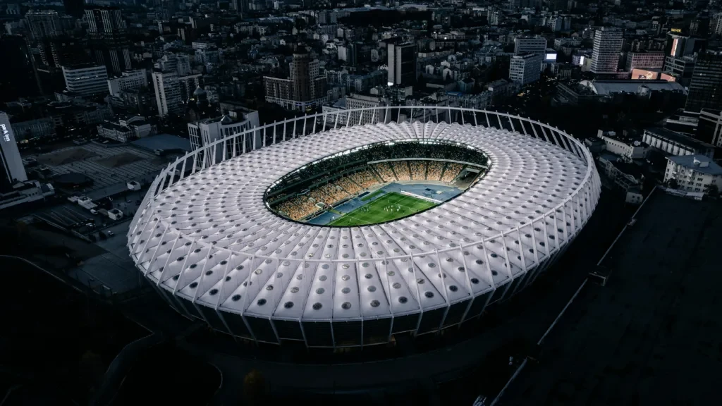 Stadium and surrounding urban development after a major sports event
