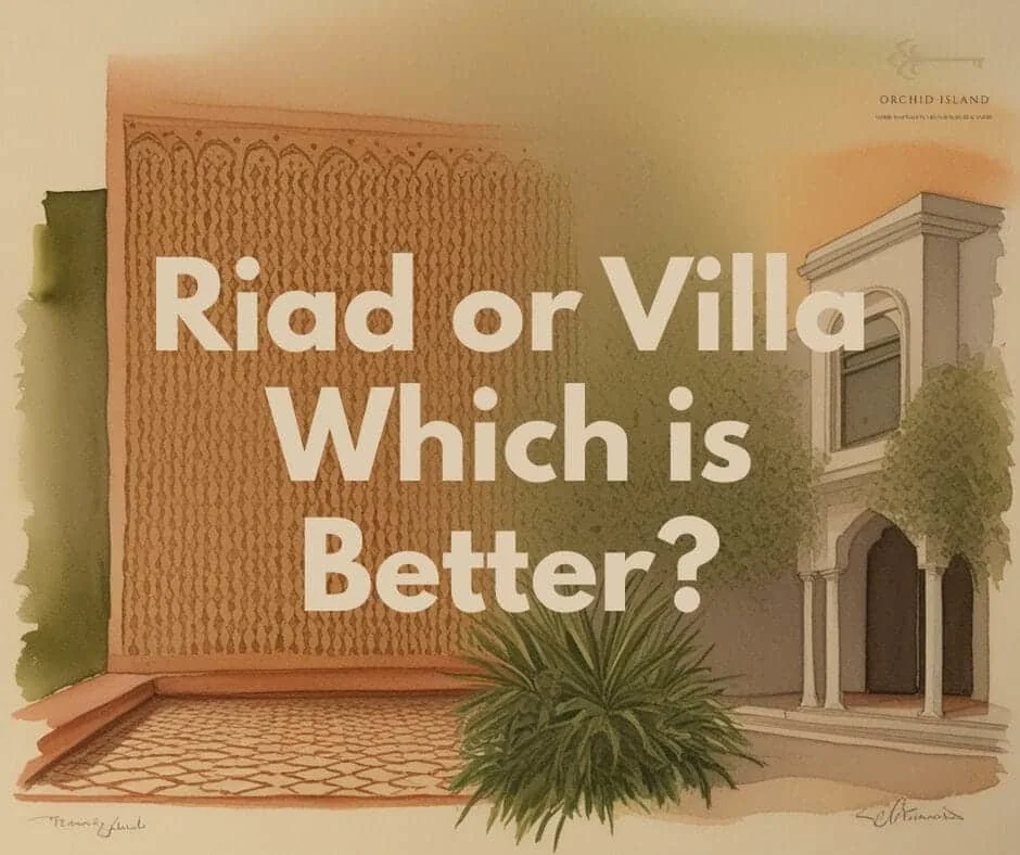 Traditional riad courtyard beside a contemporary Marrakech villa