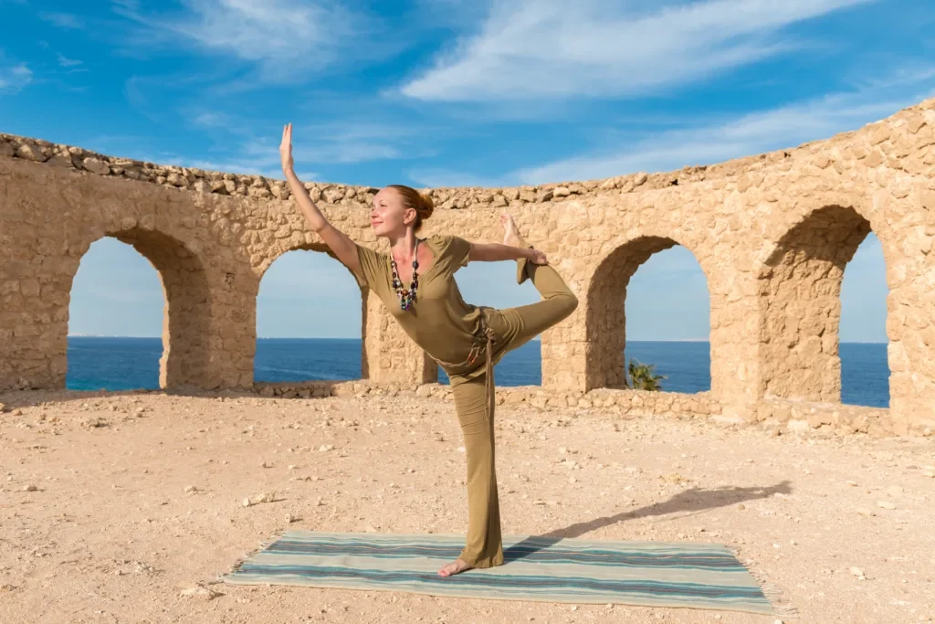 Outdoor yoga space in a peaceful Marrakech property
