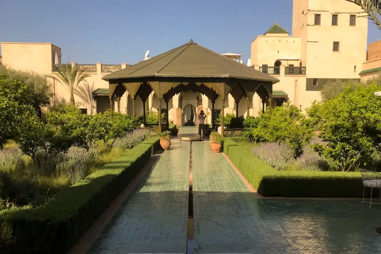 Traditional courtyard garden in Marrakech, highlighting features of the Marrakech real estate market.