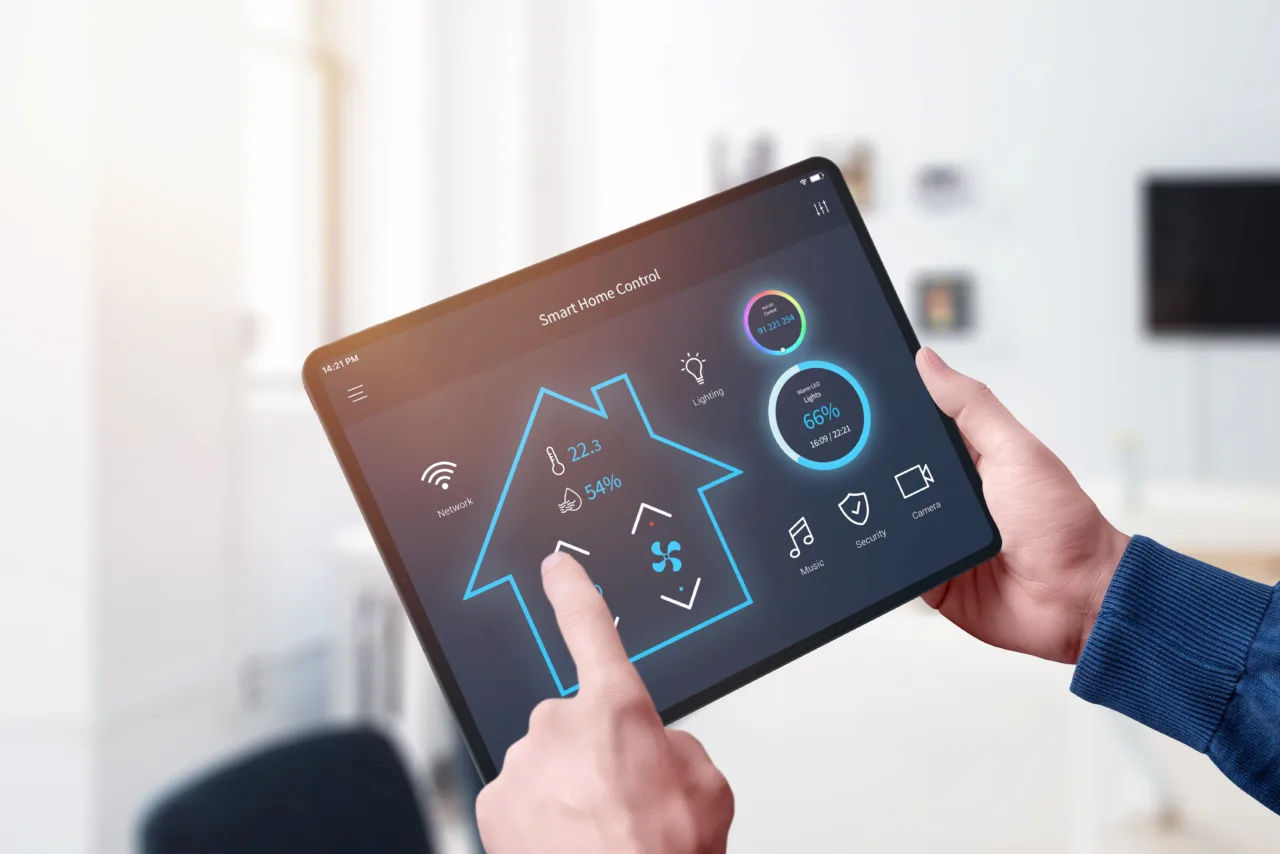 Smart home and PropTech control system on tablet for energy efficiency and automation