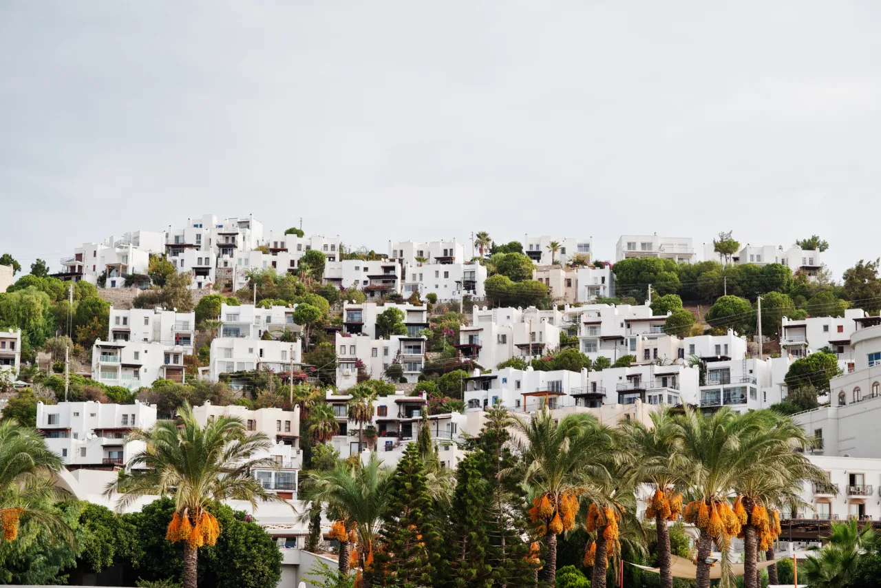 Modern hillside properties with palm trees showcasing investment opportunities and high rental yields Morocco World Cup.