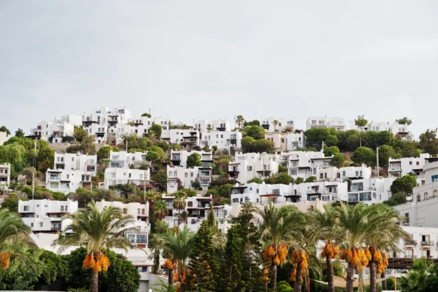 Modern hillside properties with palm trees showcasing investment opportunities and high rental yields Morocco World Cup.