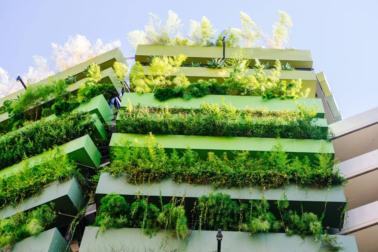 Modern luxury building with vertical farming Morocco showcasing green facade and sustainable architecture