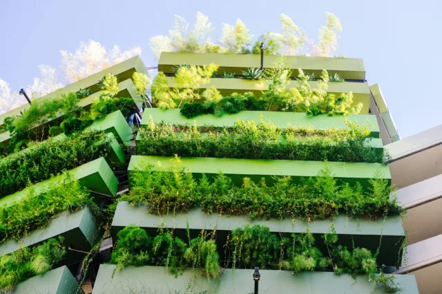 Modern luxury building with vertical farming Morocco showcasing green facade and sustainable architecture