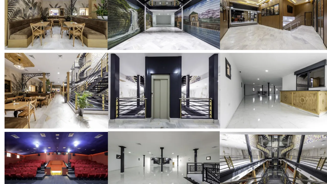 commercial mall for sale Marrakech interior showing cinema, retail space, elevator and dining area