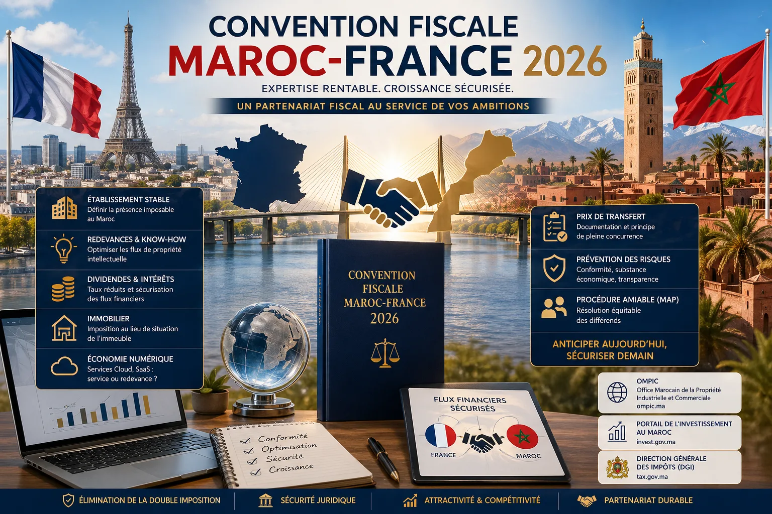 Analyse de la Convention Fiscale Maroc-France 2026 pour l'optimisation des investissements et des redevances.